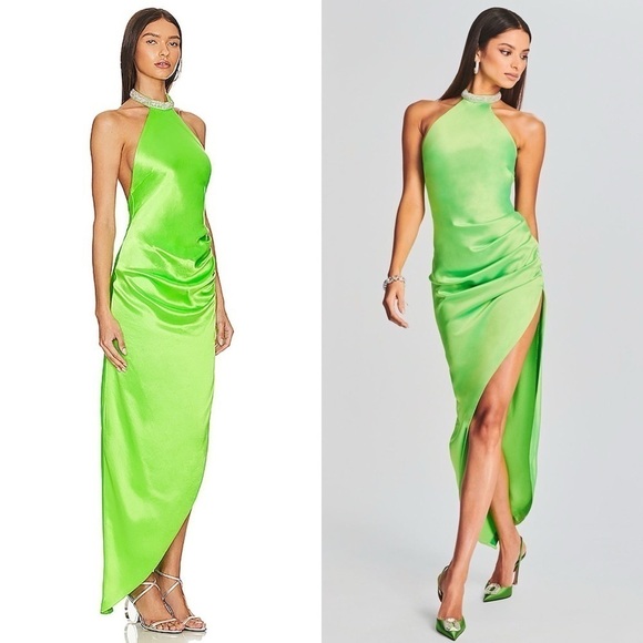 NWT RETROFETE Satin Crystal Choker Halter Sleeveless Ruched Open Back Gown L - Picture 5 of 17